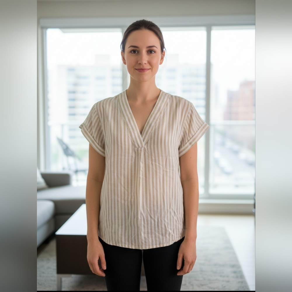 GAP Cream and Tan Striped Blouse